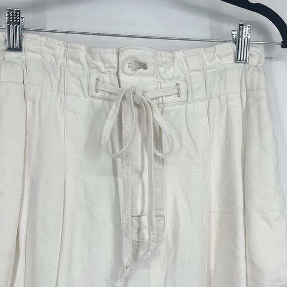 Free People Margate Pleated Trousers Pants White Small Paper Bag High Rise Ankle - Picture 7 of 15